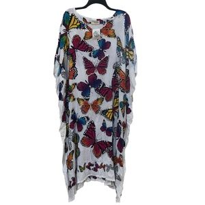 Cita Kaftan Tunic Beach Cover up with beautiful butterflies NWT